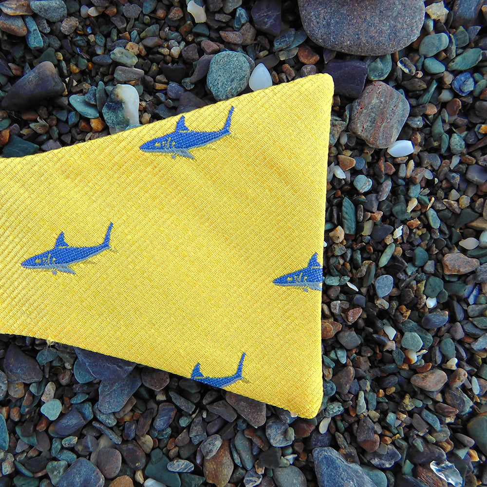 Shark Bow Tie - Blue on Yellow, Woven Silk - SummerTies