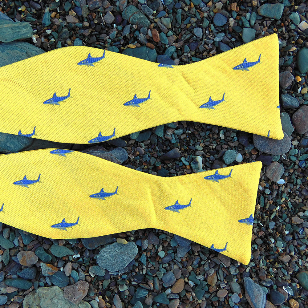 Shark Bow Tie - Blue on Yellow, Woven Silk - SummerTies