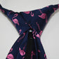 Flamingo Necktie - Pink on Navy, Woven Silk