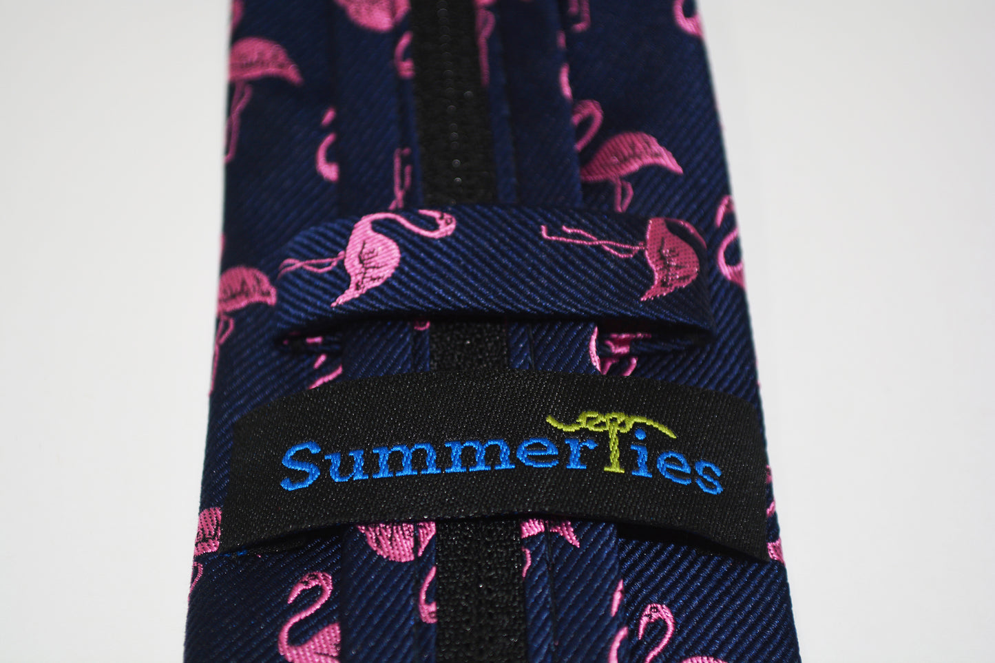 Flamingo Necktie - Pink on Navy, Woven Silk