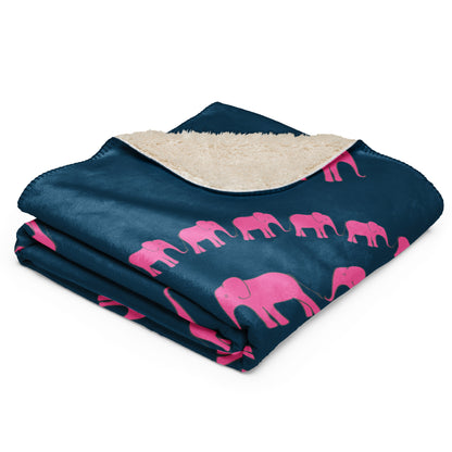 Elephant Sherpa blanket - Pink on Navy