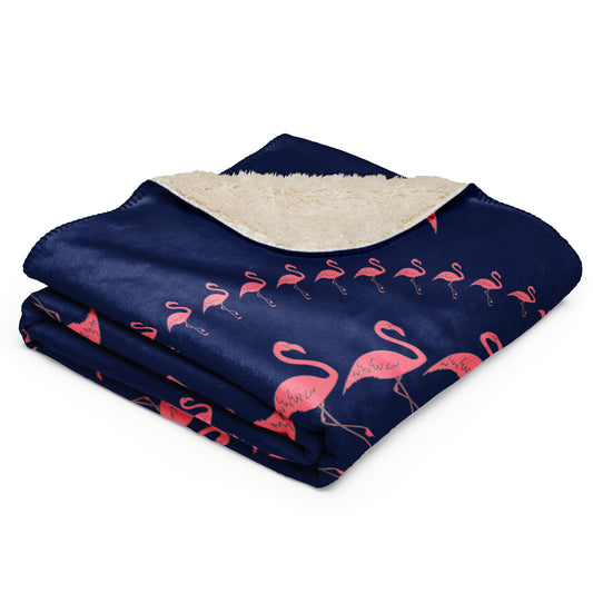 Flamingo Sherpa blanket - Pink on Navy