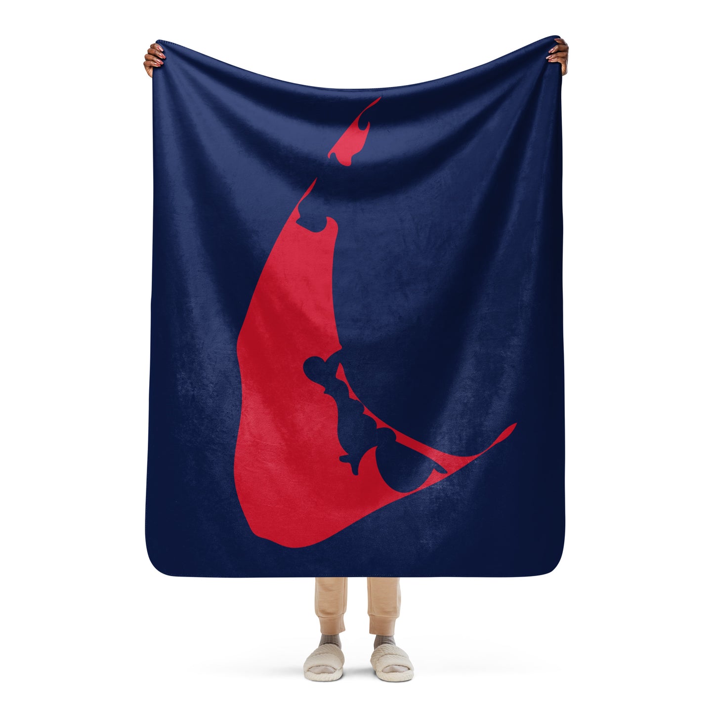 Nantucket Sherpa blanket - Red on Navy