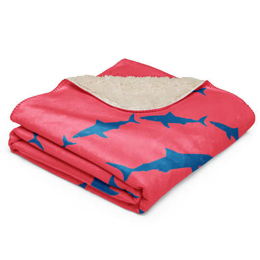 Shark Sherpa blanket - Blue on Coral