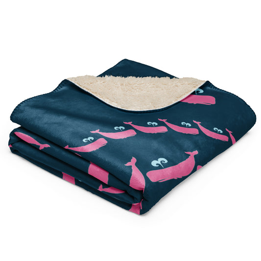 Sperm Whale Sherpa blanket - Pink on Navy