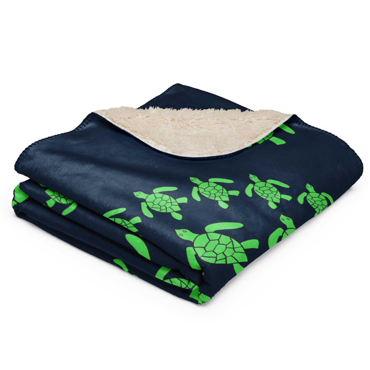 Turtle Sherpa blanket - Green on Navy