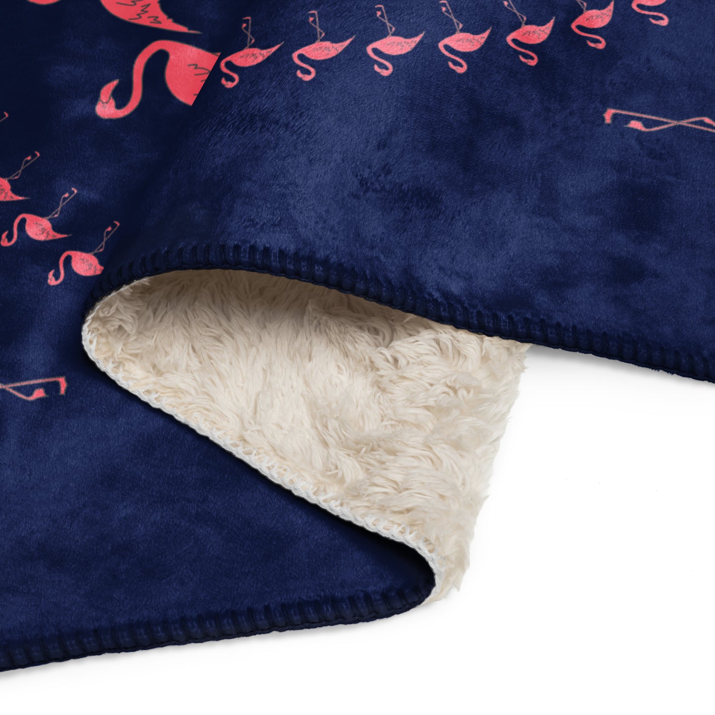 Flamingo Sherpa blanket - Pink on Navy