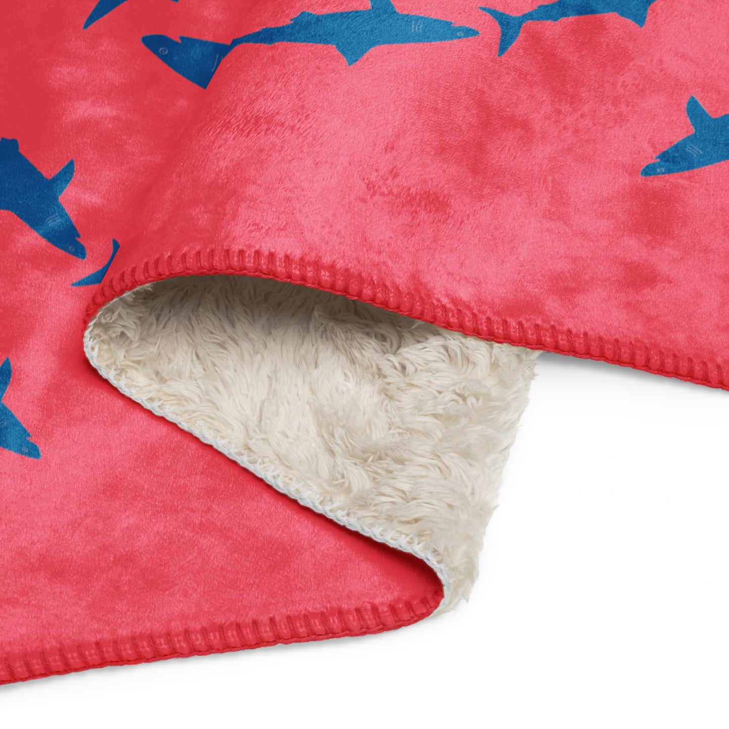 Shark Sherpa blanket - Blue on Coral