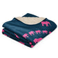 Elephant Sherpa blanket - Pink on Navy