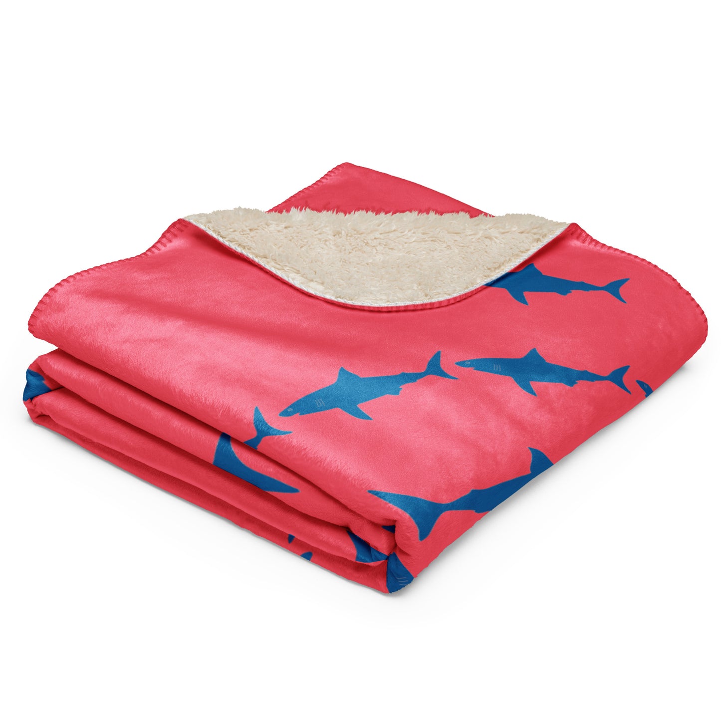 Shark Sherpa blanket - Blue on Coral