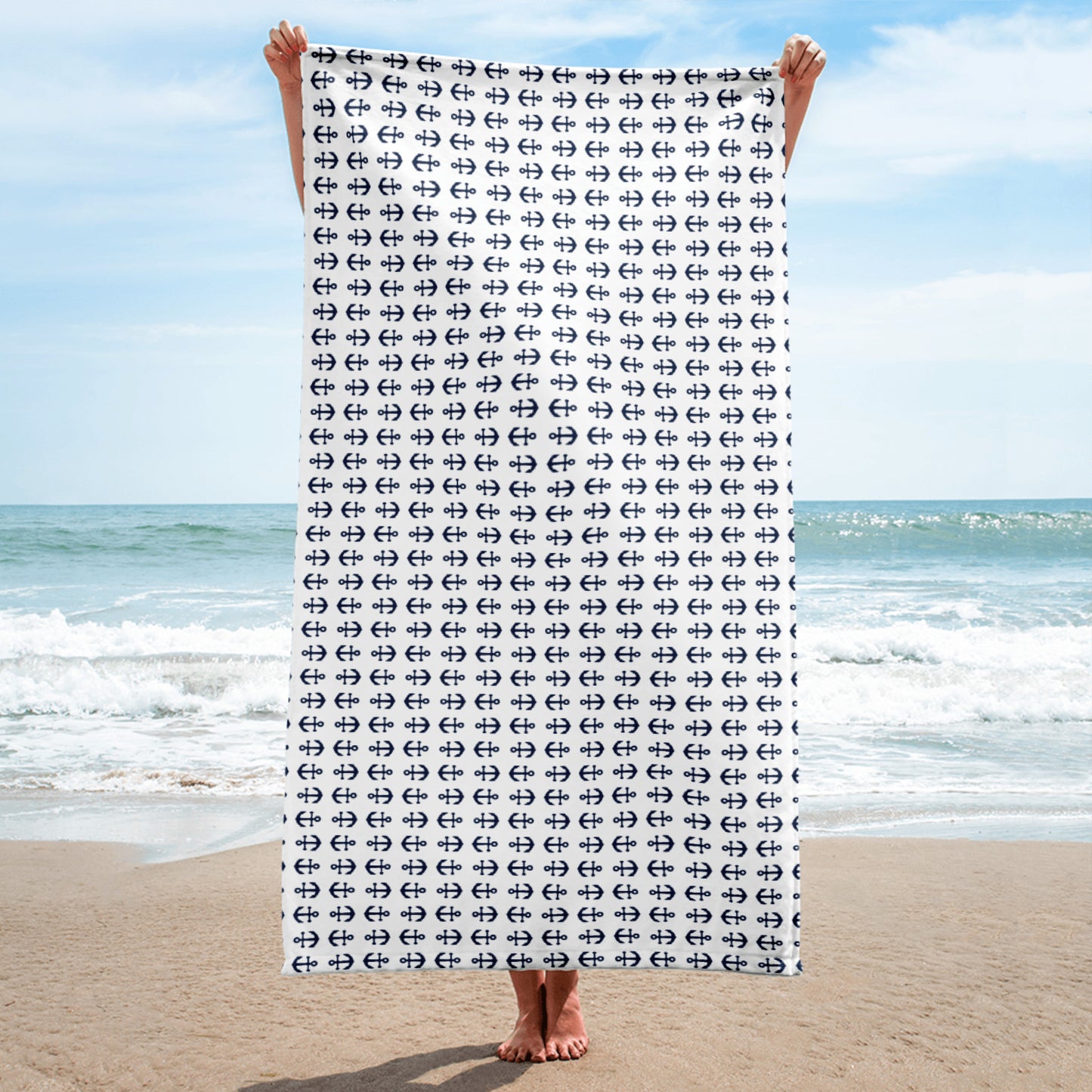 Anchor Towel - Navy on White