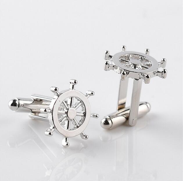 Ship Wheel Cufflinks - 3D, Silver - SummerTies