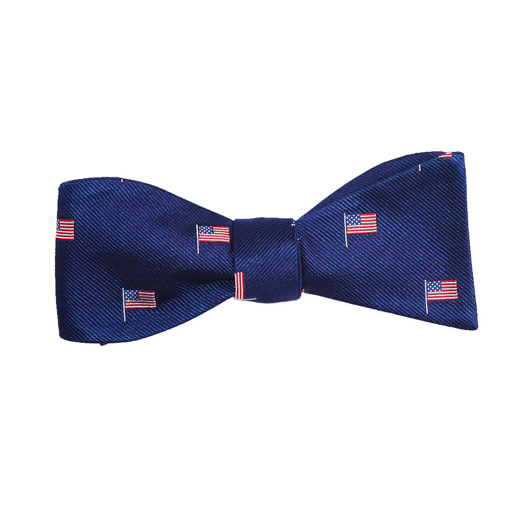 American Flag Bow Tie - Navy, Woven Silk - Spread - SummerTies