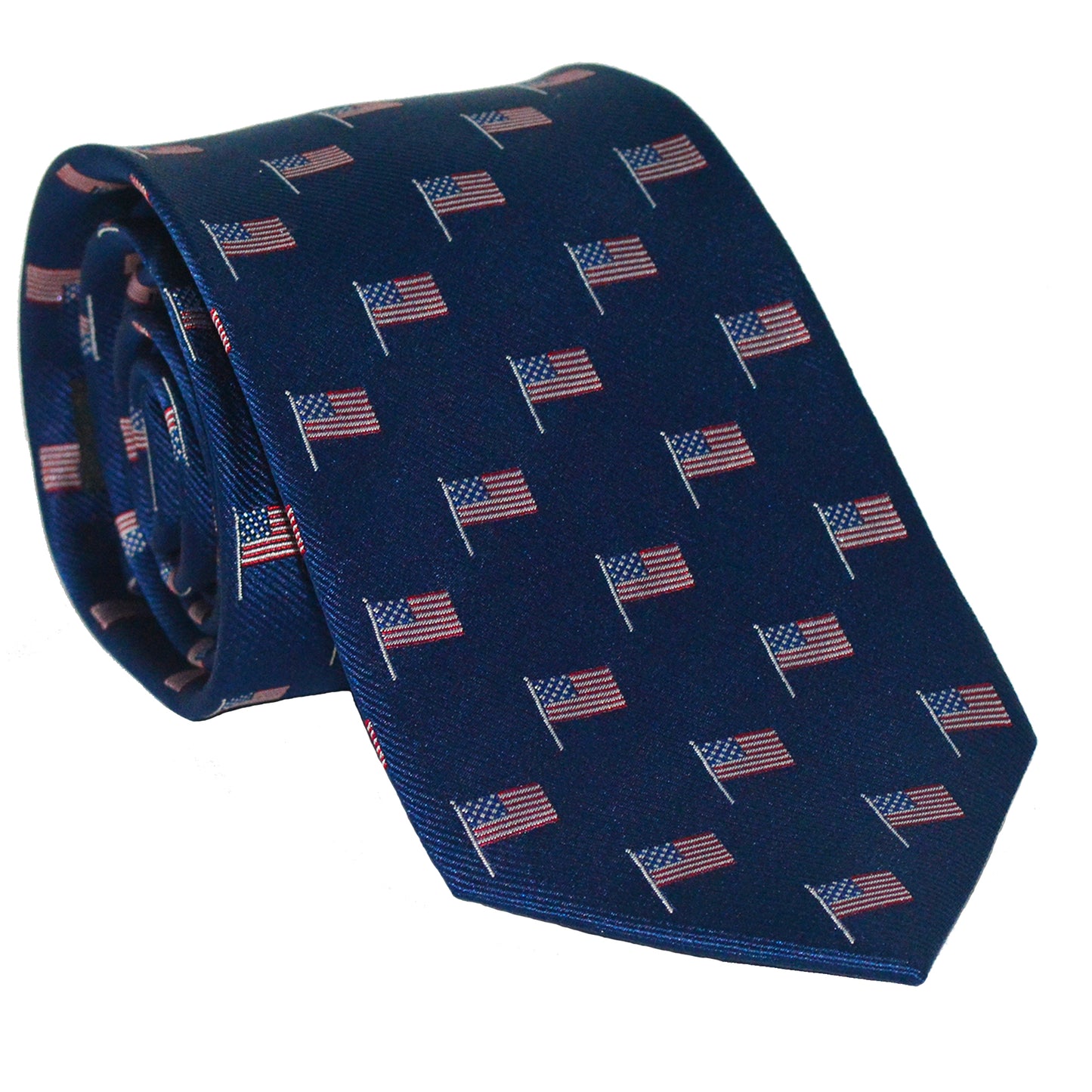 American Flag Necktie - Red White and Blue on Navy, Woven Silk - SummerTies
