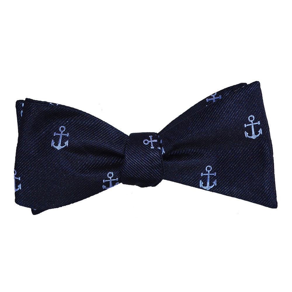 Anchor Bow Tie - Blue on Navy, Woven Silk - SummerTies
