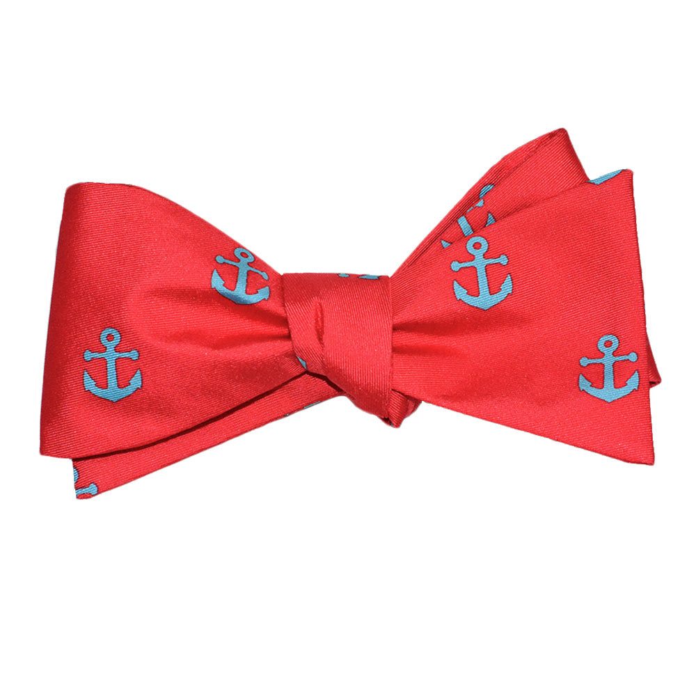 Anchor Bow Tie - Light Blue on Coral, Printed Silk - SummerTies