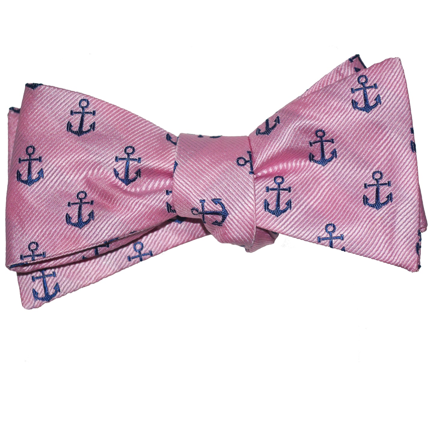 Anchor Bow Tie - Navy on Pink, Woven Silk - SummerTies