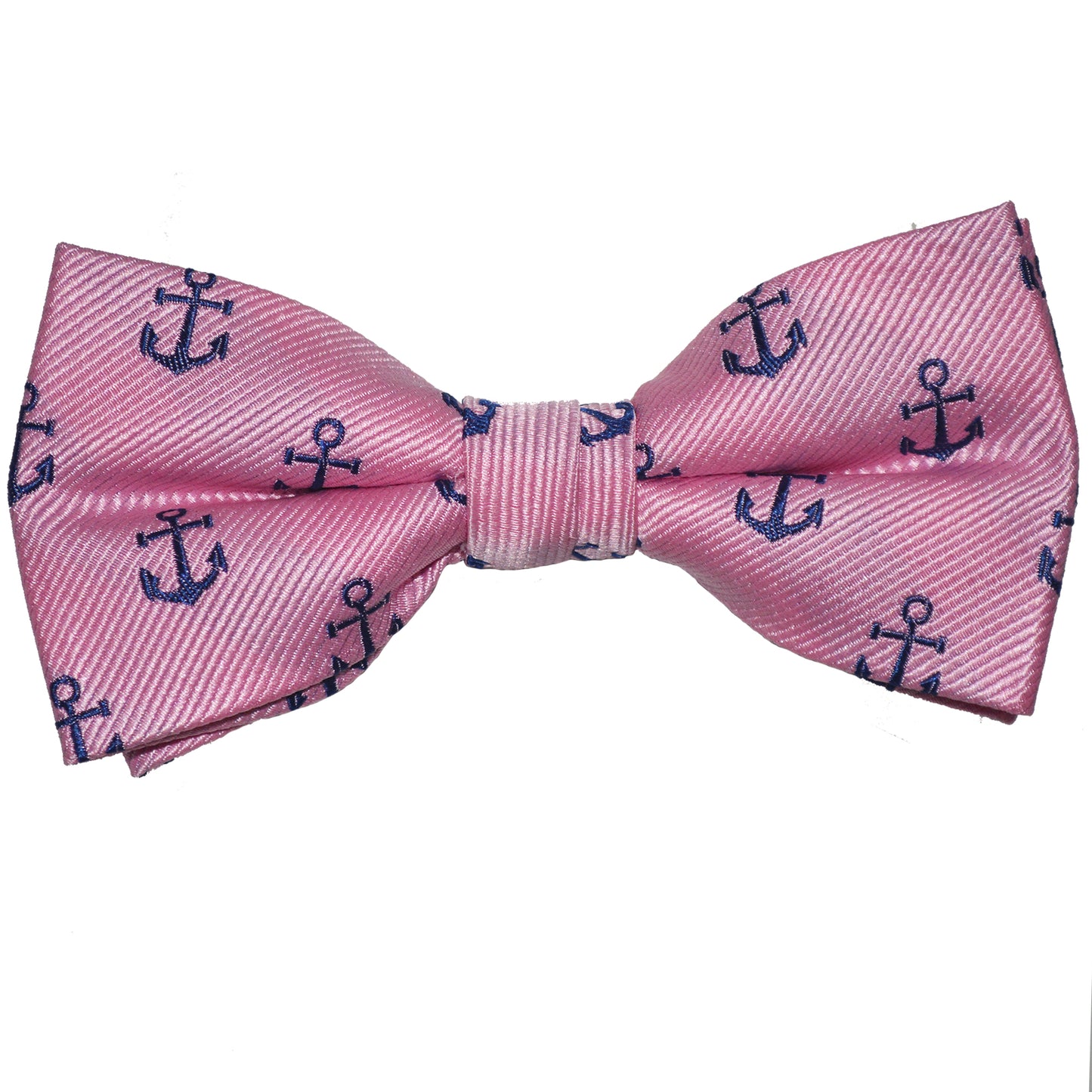 Anchor Bow Tie - Navy on Pink, Woven Silk, Pre-Tied for Kids - SummerTies