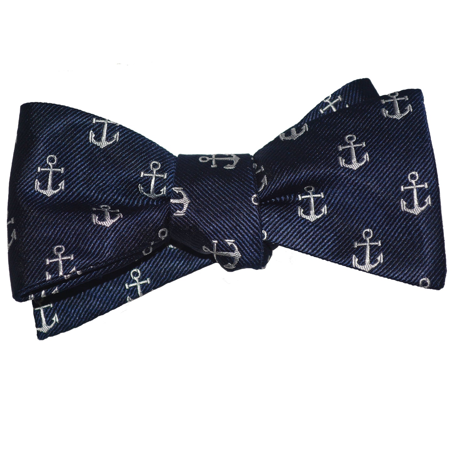 Anchor Bow Tie - White on Navy, Woven Silk - SummerTies