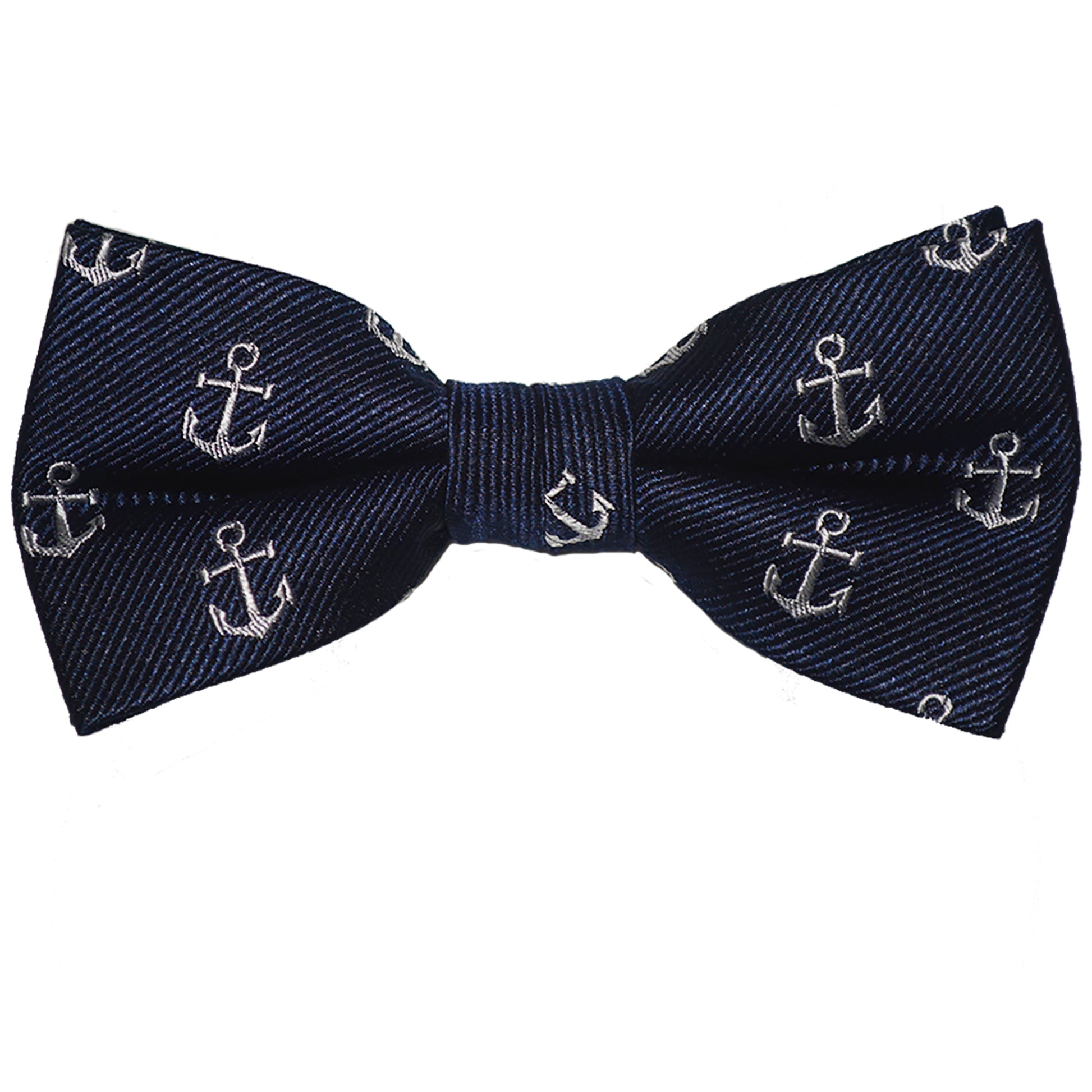 Anchor Bow Tie - White on Navy, Woven Silk, Pre-Tied for Kids - SummerTies