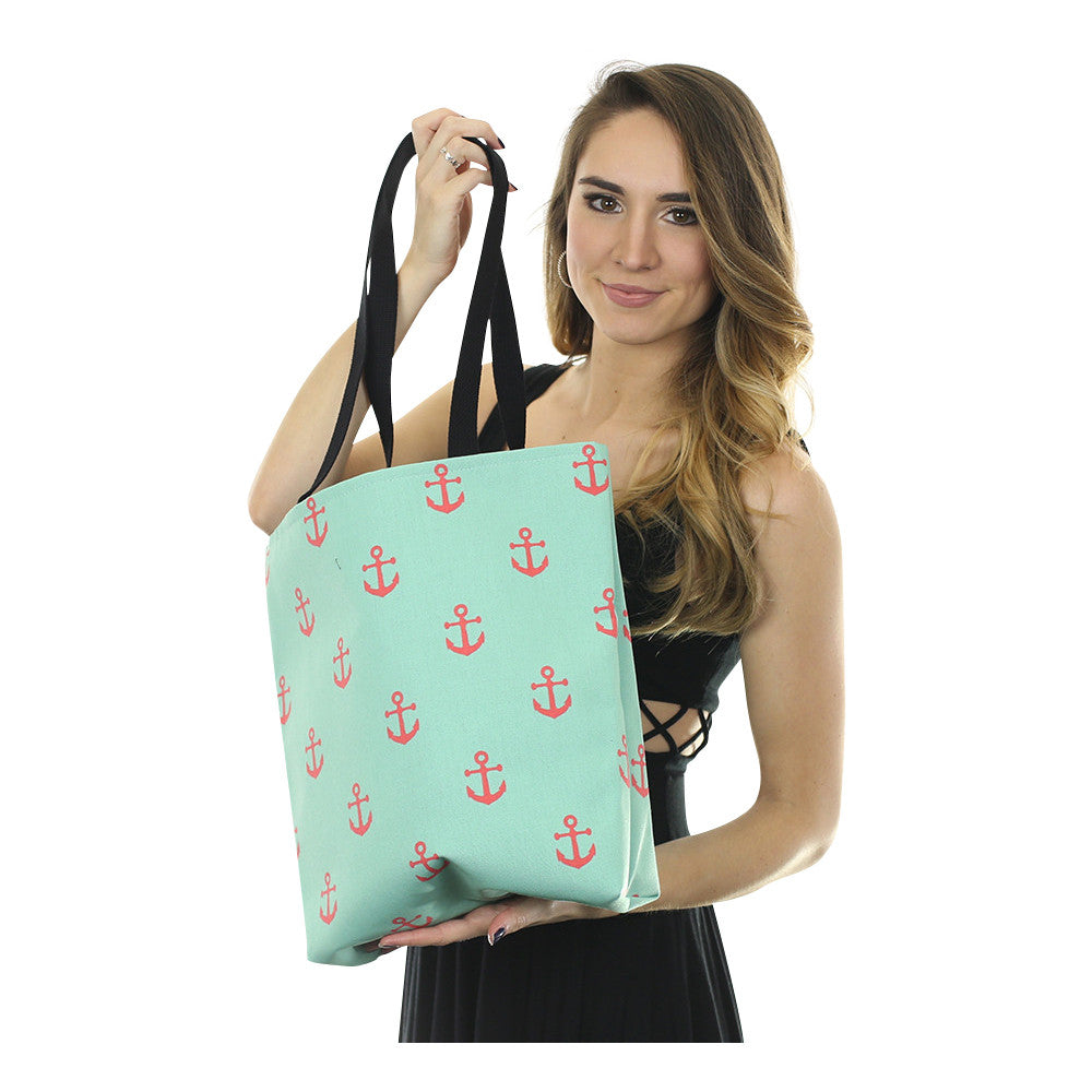 Anchor Tote Bag - Coral on Light Green - SummerTies