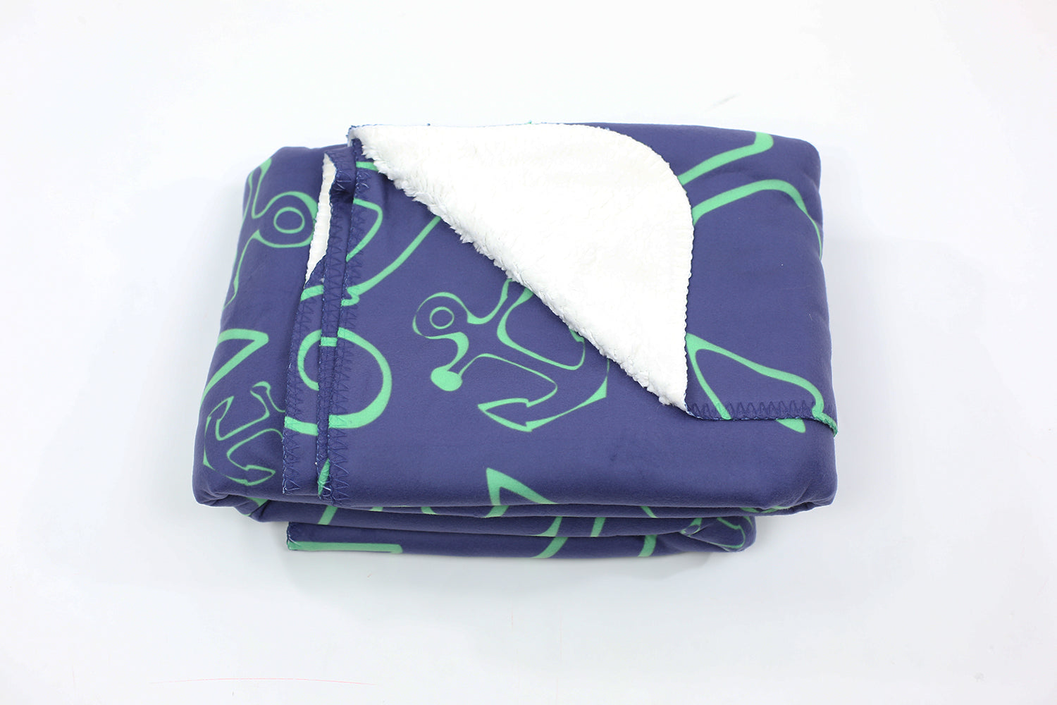 Anchor Dream Fleece Blanket - Green on Navy - SummerTies