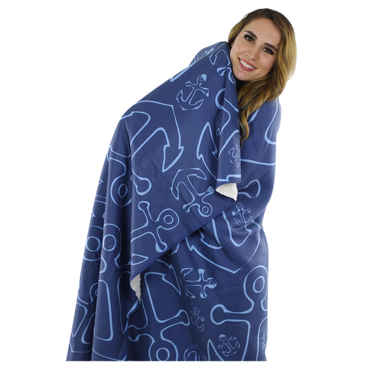 Anchor Dream Fleece Blanket - Blue on Navy - SummerTies