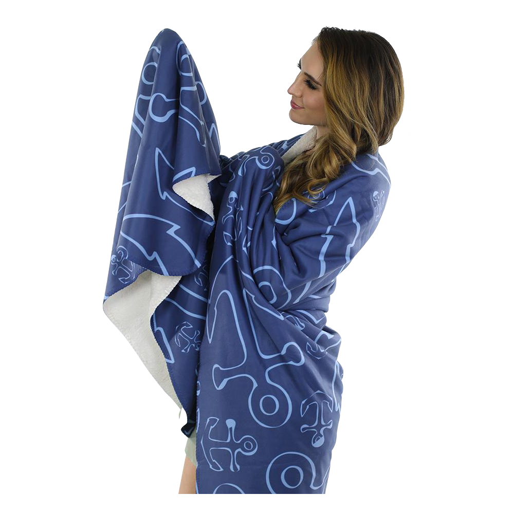 Anchor Dream Fleece Blanket - Blue on Navy - SummerTies