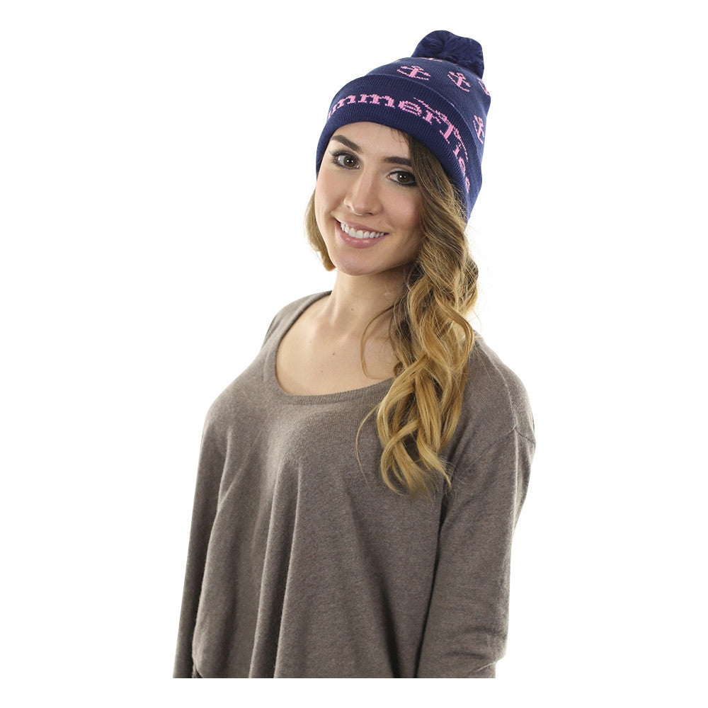 Anchor Winter Hat - Pink on Navy - SummerTies