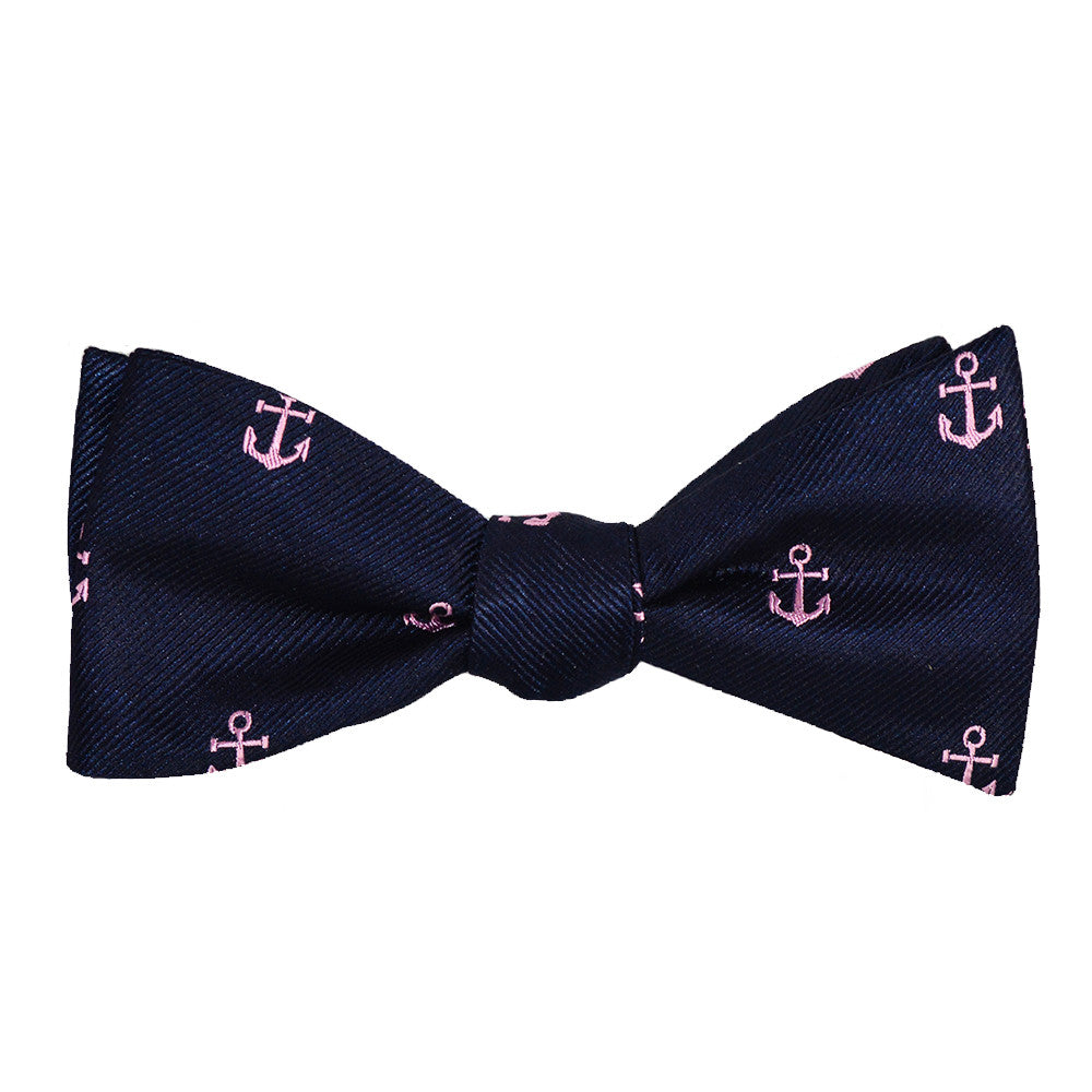 Anchor Bow Tie - Pink on Navy, Woven Silk - SummerTies