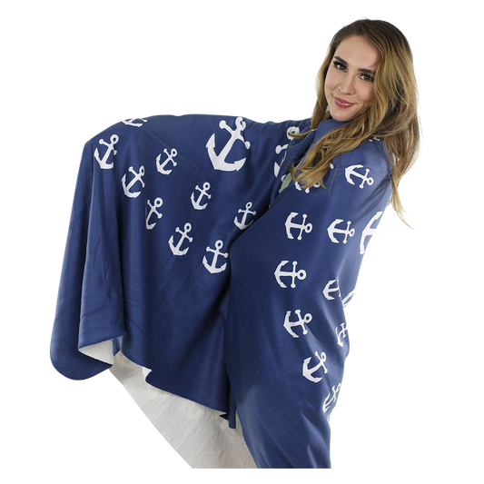 Anchor Pinwheel Fleece Blanket - White on Navy - SummerTies