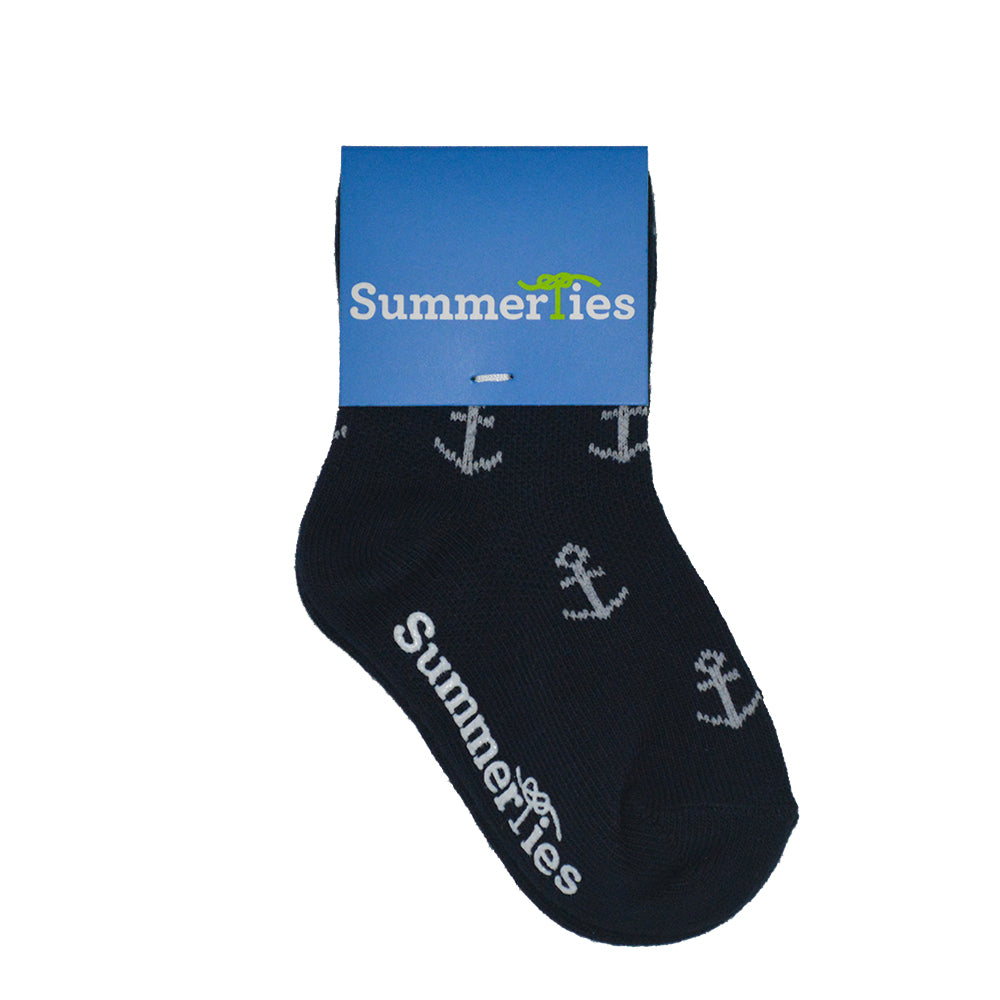 Anchor Socks - Toddler Crew Sock - White on Navy - 5 Pairs - SummerTies