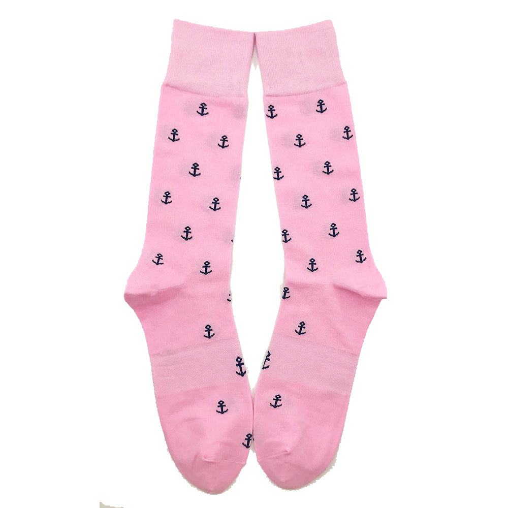 Anchor Socks - Men's Mid Calf - Navy on Pink - SummerTies