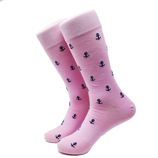 Anchor Socks - Men's Mid Calf - Navy on Pink - SummerTies