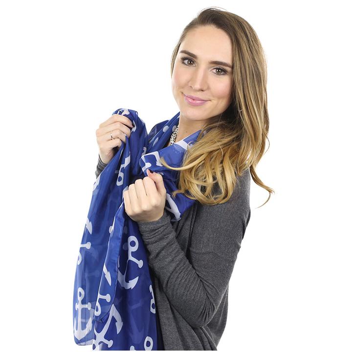 Anchor Toss Long Scarf - White on Navy - SummerTies