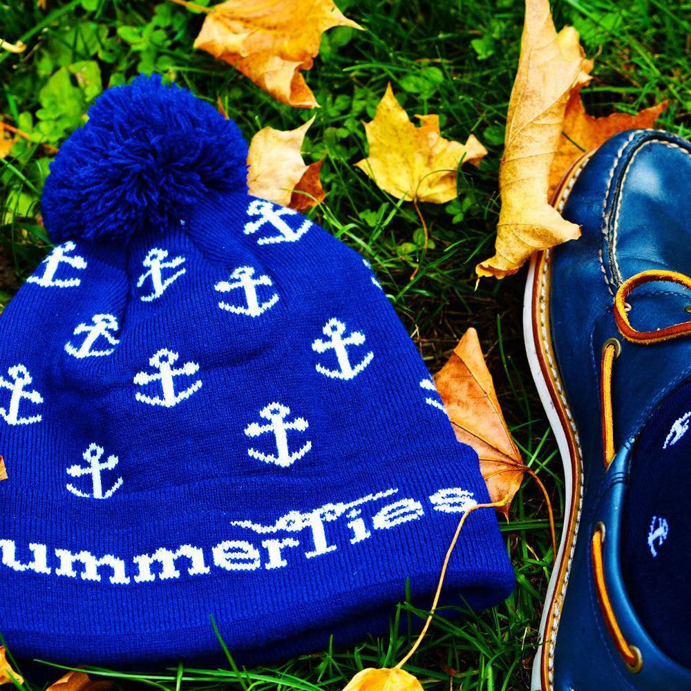 Anchor Winter Hat - White on Navy - SummerTies