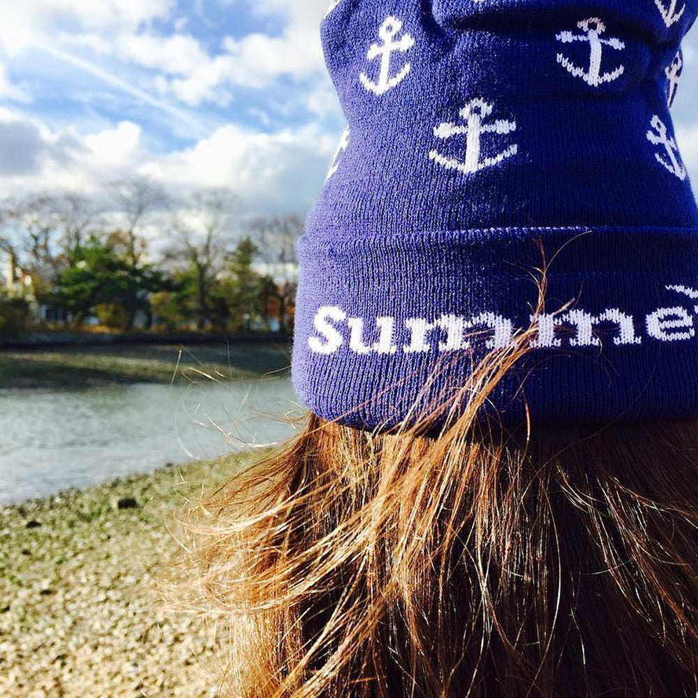 Anchor Winter Hat - White on Navy - SummerTies