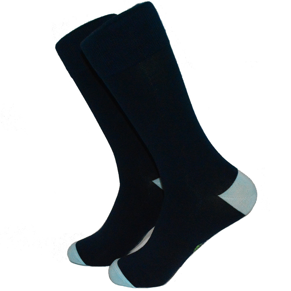 Solid Navy with Aqua Toe and Heel Socks - Men's Mid Calf - SummerTies