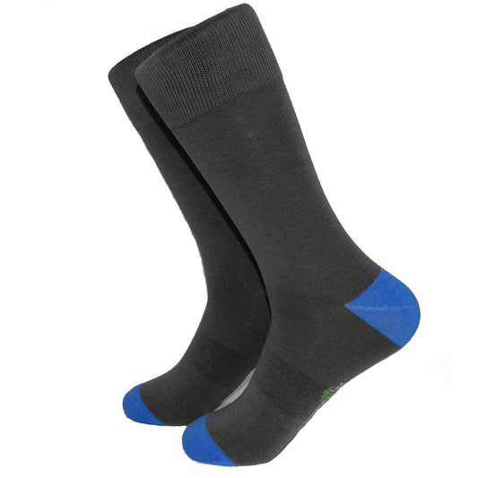 Solid Gray with Blue Toe and Heel Socks - Men's Mid Calf - SummerTies