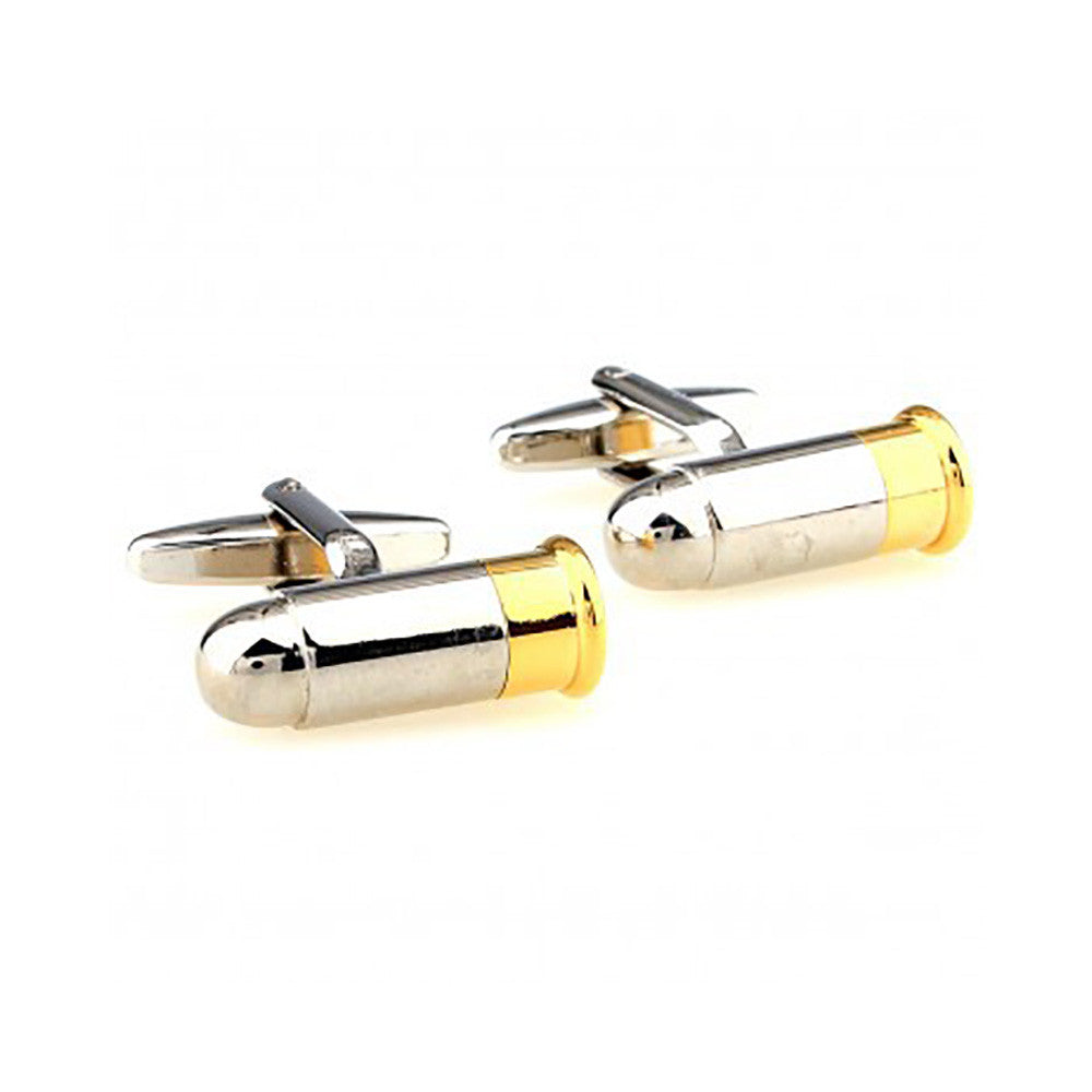 Bullet Cufflinks - 3D, Rounded Tip, Silver-Gold - SummerTies