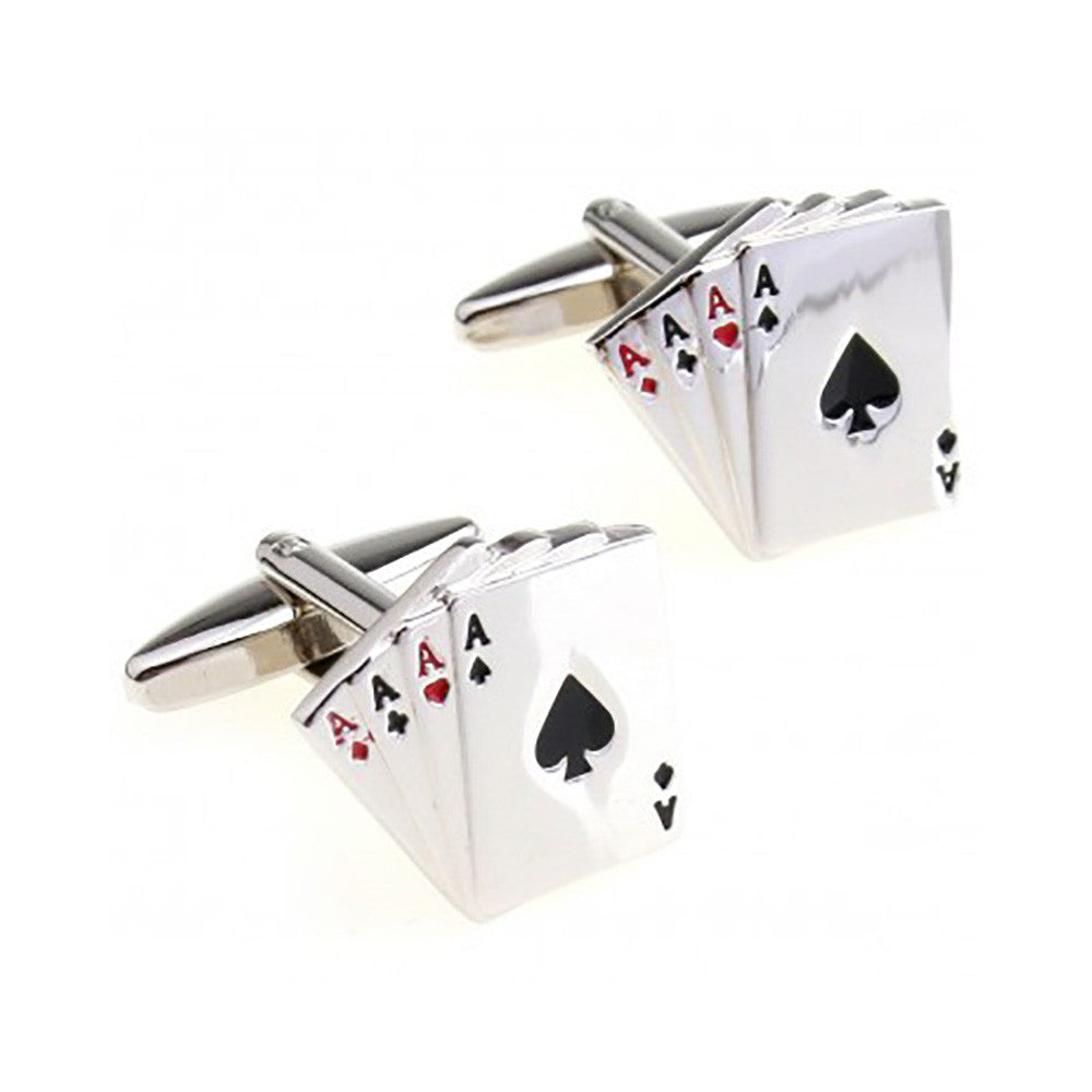 Card Cufflinks - 3D, Red-Black, 4 Aces - SummerTies