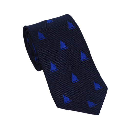 Sailboat Necktie - Navy, Woven Silk - SummerTies