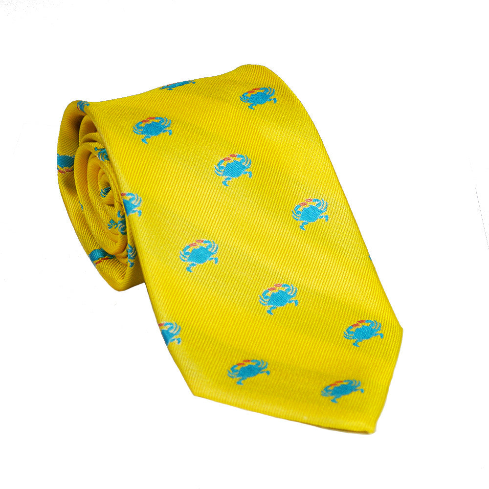 Crab Necktie - Yellow, Woven Silk - SummerTies