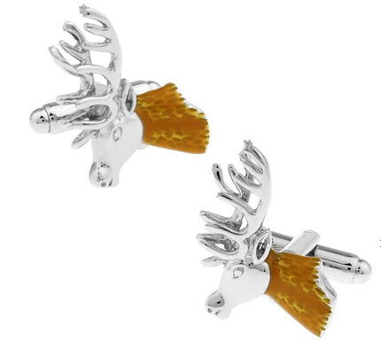 Deer Head Cufflinks - 3D, Silver with Enamel - SummerTies