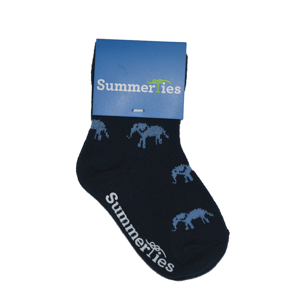Elephant Socks - Toddler Crew Sock - Blue on Navy - 5 Pairs - SummerTies