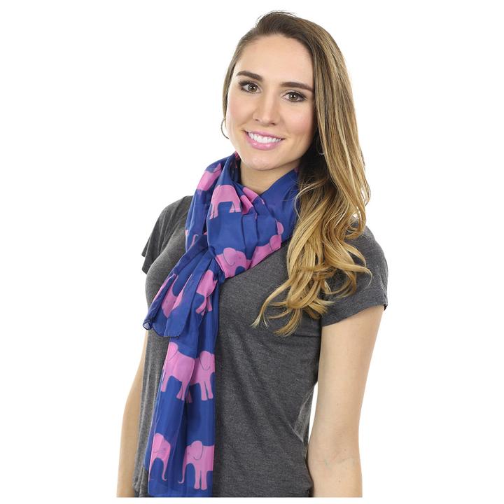 Elephant Long Scarf - Pink on Navy - SummerTies