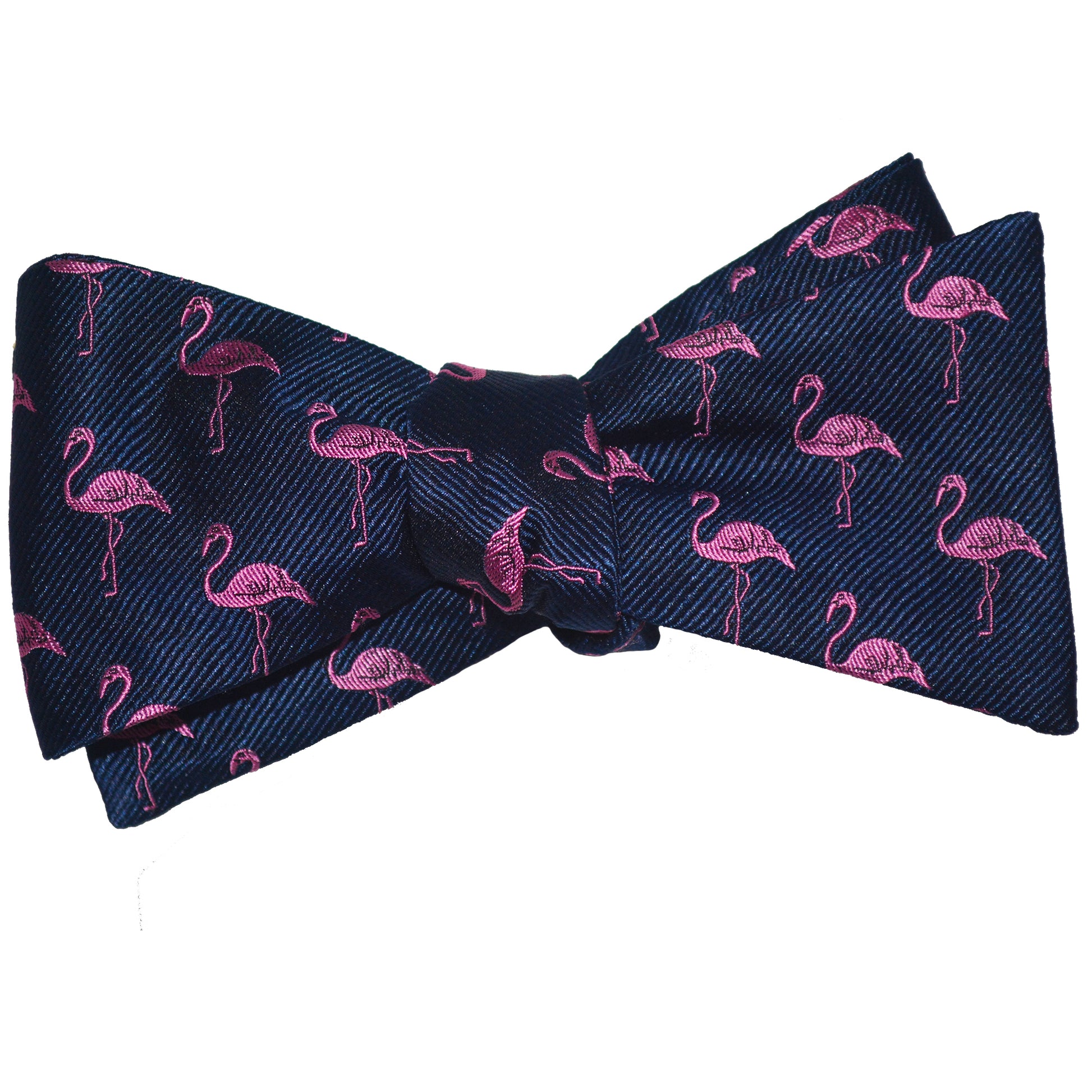 Flamingo Bow Tie - Pink on Navy, Woven Silk - SummerTies