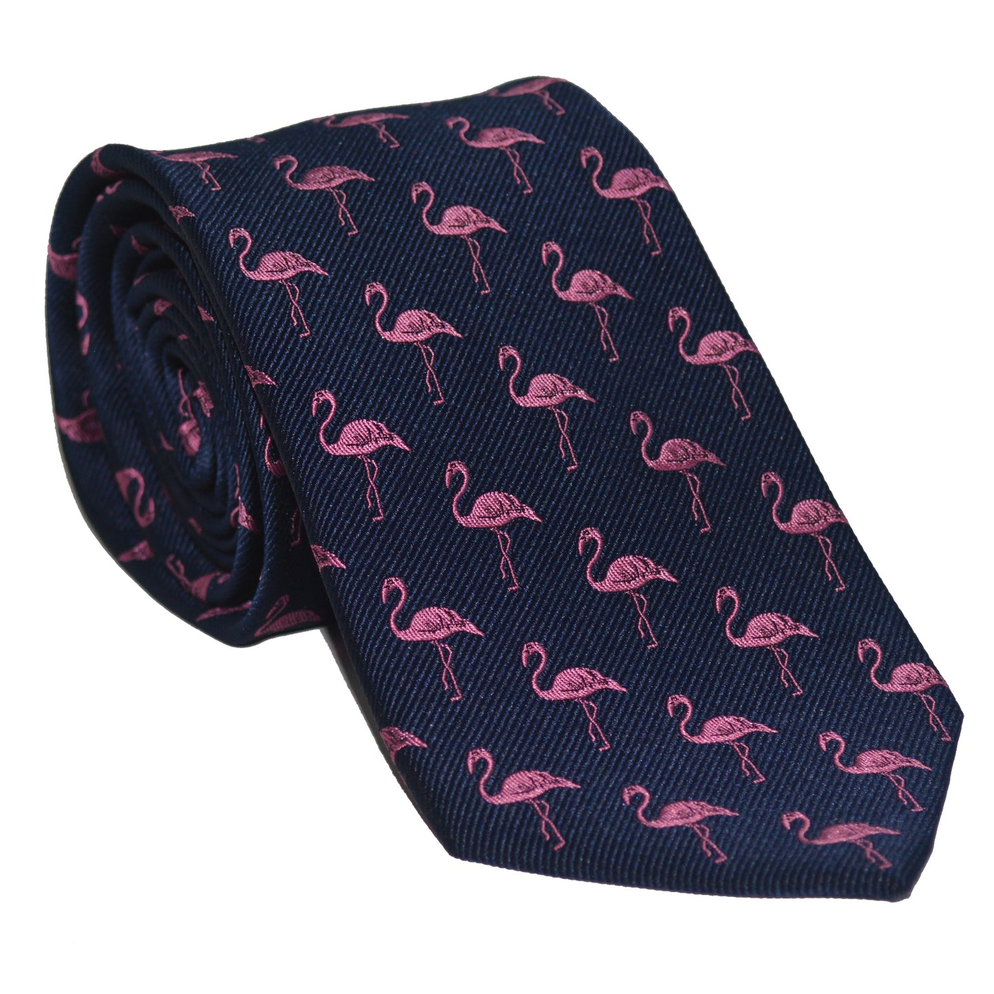 Flamingo Necktie - Pink on Navy, Woven Silk - SummerTies