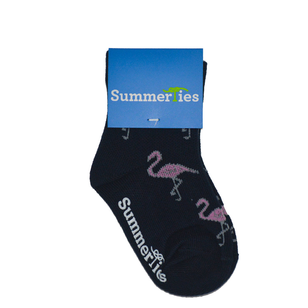 Flamingo Socks - Toddler Crew Sock - Pink on Navy - 5 Pairs - SummerTies