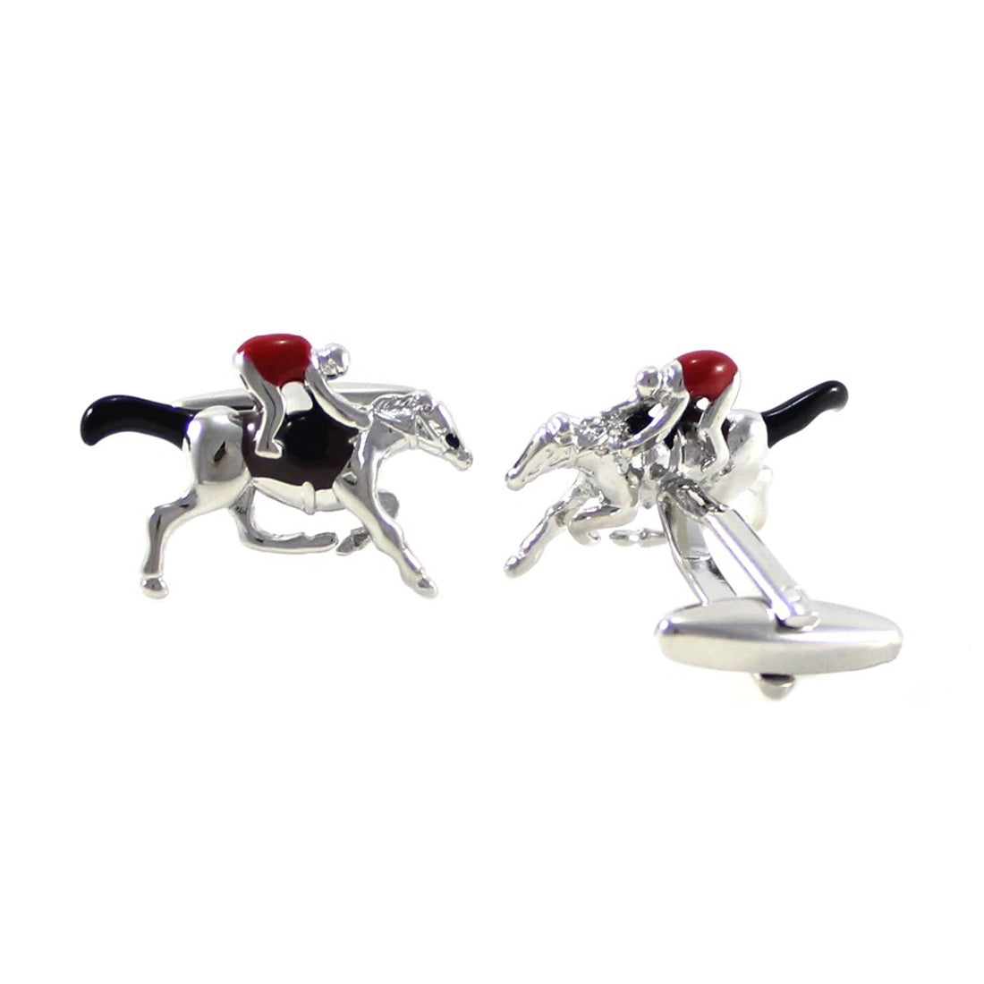 Horse and Jockey Cufflinks - 3D, Red, Black, Silver - SummerTies